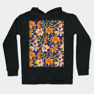 Lily Flower Pattern On Blue Hoodie